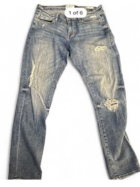 Frame Denim Straight Leg Distressed Jeans in Faded Blue